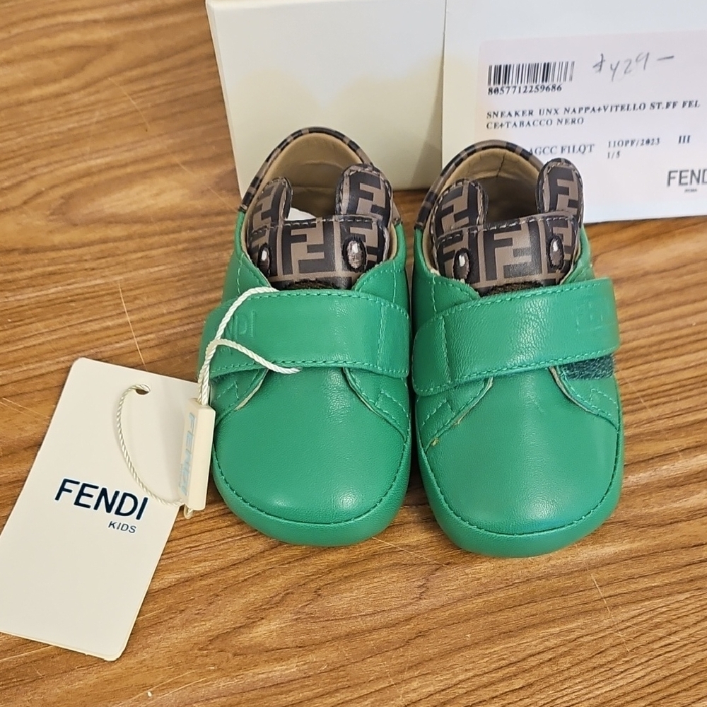 Fendi Kids Green Leather Shoes